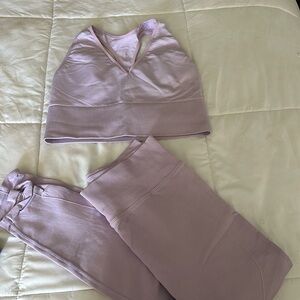 Pink Seamless legging +sports bra set size L